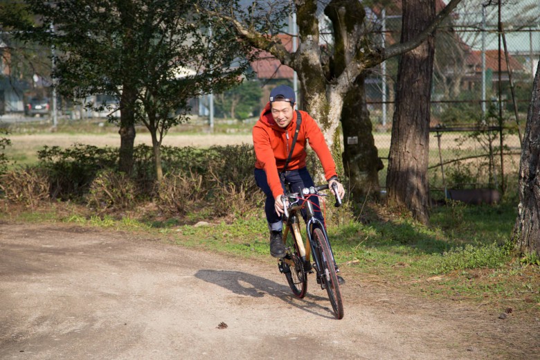 Spedagi Ato（スペダギ阿東）で自転車に乗る代表大石